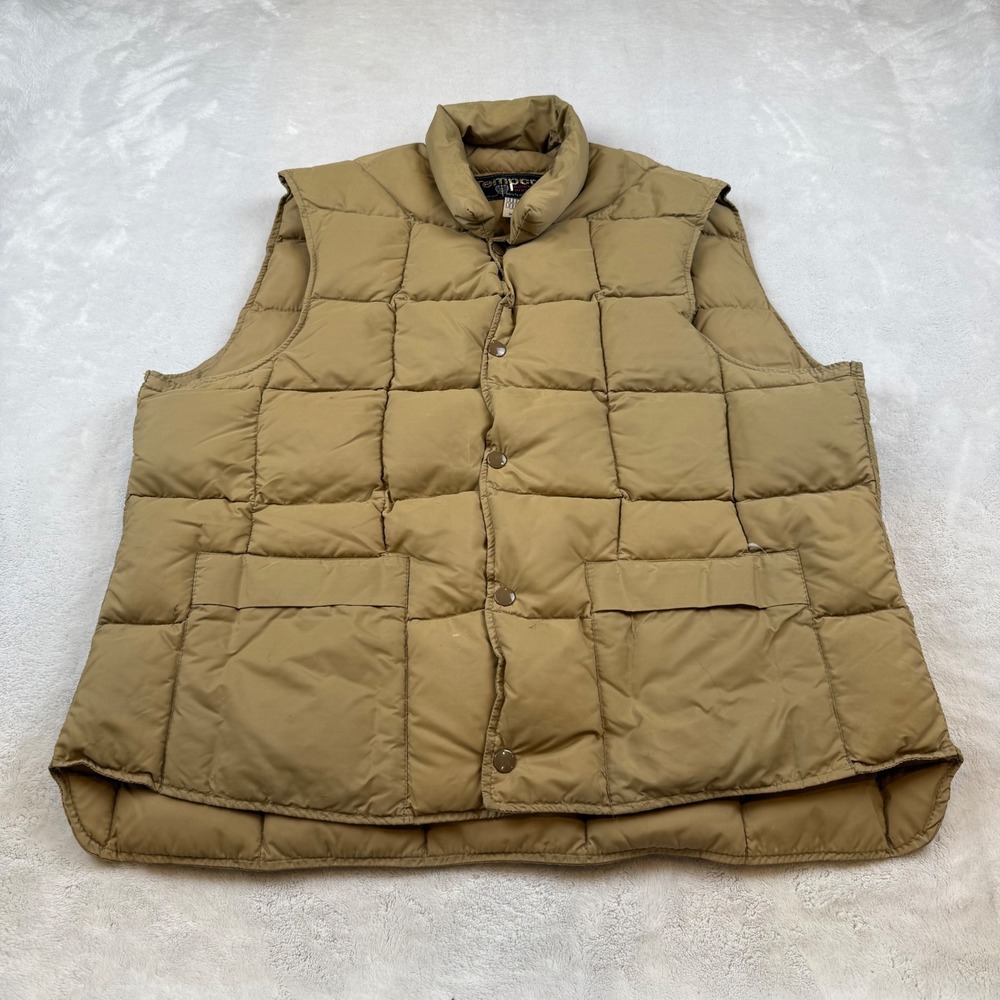 Vintage Tempco Goose Down Insulated Puffer Vest‎ Quilted Mens XL Tan Made in USA